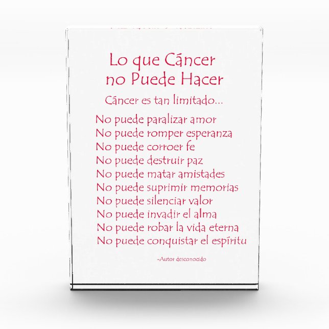 Spanish What Cancer Cannot Do Custom Paperweight Acrylic Award (Front)