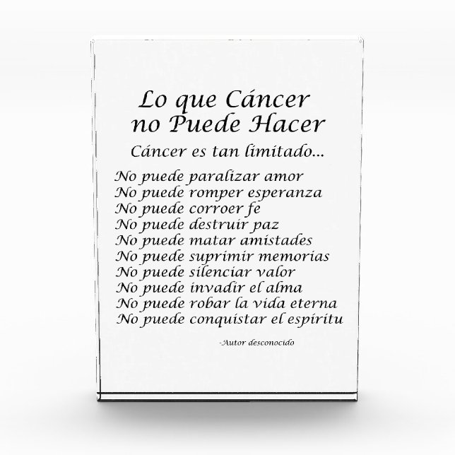 Spanish What Cancer Cannot Do Custom Paperweight Award (Front)