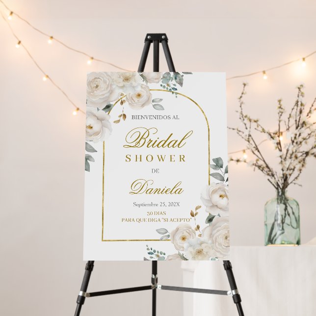 Spanish White floral Bridal Shower Welcome sign (In Situ (Stand))