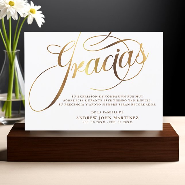 Spanish  White & Gold Calligraphy Funeral Thank You Card (Creator Uploaded)