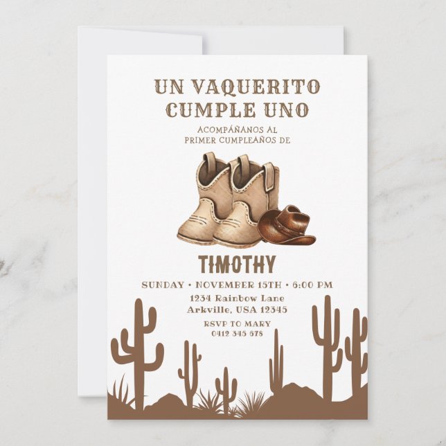 Spanish Wild West Vaquerito Cowboy Shoes Birthday  Invitation (Front)