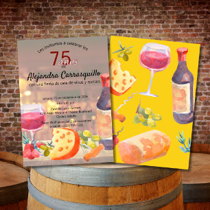 Spanish Wine & Cheese Tasting Fun 75th Birthday Invitation