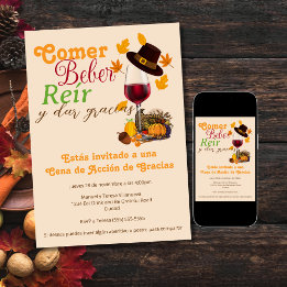 Spanish Wine Glass Eat Drink Thanksgiving Dinner Invitation