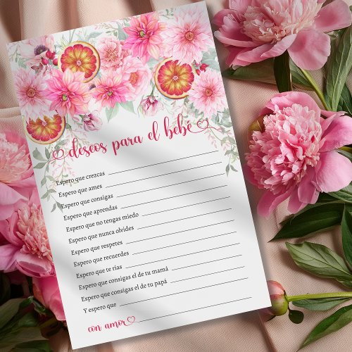 Spanish Wishes For Baby Pink Baby Shower Game