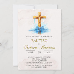 Spanish with blue cross baptism invitation
