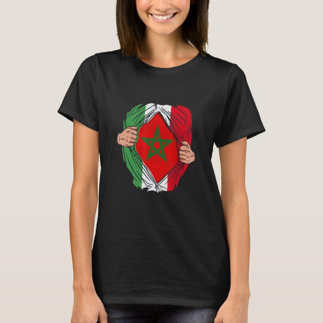 Spanish with Moroccan roots Maroc Flag with Spain T-Shirt (Front)
