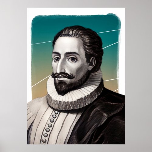 Spanish writer Miguel de Cervantes illustration  Poster