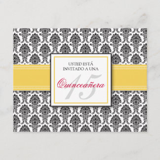 SPANISH Yellow Damask Quinceañera Invitación Invitation