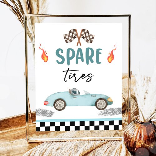Spare Tires Blue Race Car Two Fast Boy Birthday  Poster
