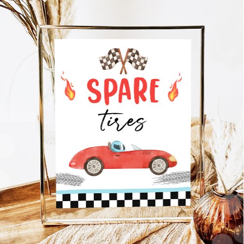Spare Tires Red Race Car Two Fast Boy Birthday  Poster