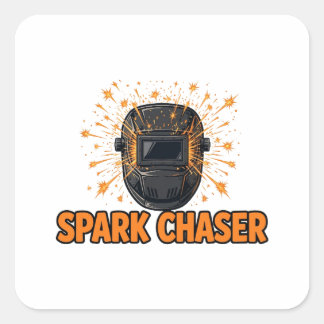 Spark Chaser — Welding Helmet with Sparks for Weld Square Sticker