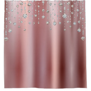 Spark diamonds Drips Effect Rose Silver Gray Shower Curtain