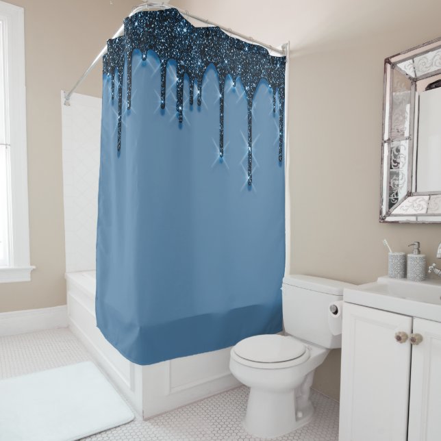 Spark Drips Glitter  3d effect Blue NAVY Shower Curtain (In Situ)