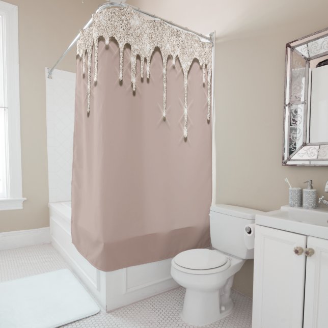 Spark Drips Glitter  3d effect Ivory Natural Rosse Shower Curtain (In Situ)