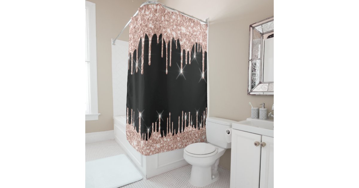 Black Rose Gold Pink Shower Curtain, Rose Gold Pink Shower Curtain