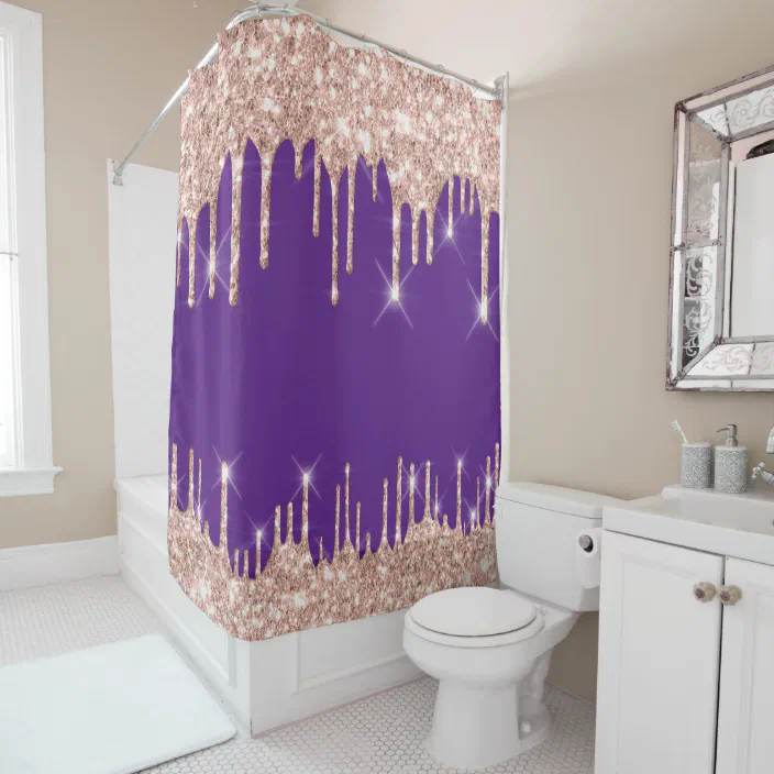 Spark Drips Glitter Effect Black Rose Gold Purple Shower Curtain Zazzle Com Spark Drips Glitter Effect Black Rose, Teal And Purple Shower Curtain