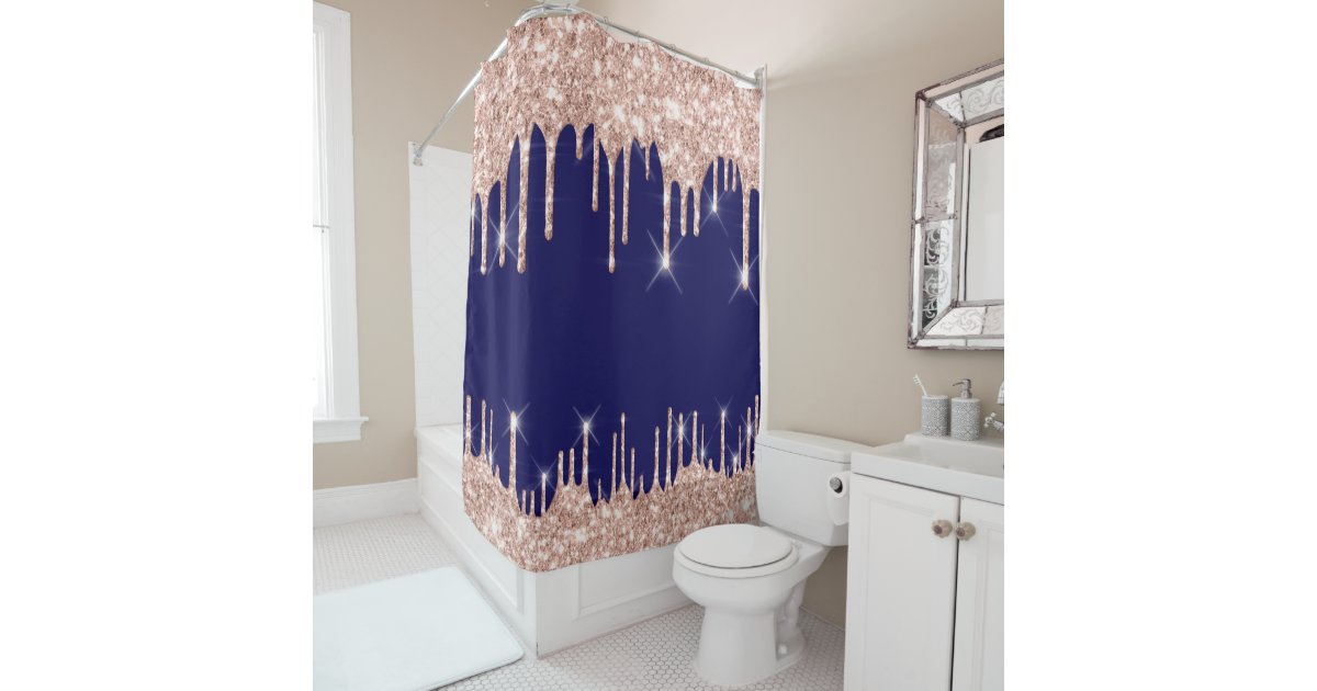 Spark Drips Glitter Effect Blue Navy Rose Gold Shower Curtain Zazzle Com Spark Drips Glitter Effect Blue Navy, Rose Gold Shower Curtain Rod