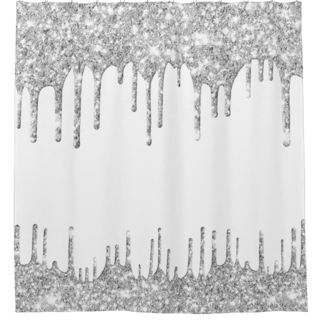 Spark Drips Glitter Effect  Silver Gray White Shower Curtain (Front)