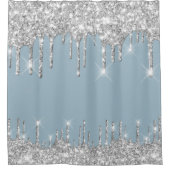 Spark Drips Glitter Effect Smoky Blue Silver Gray Shower Curtain (Front)