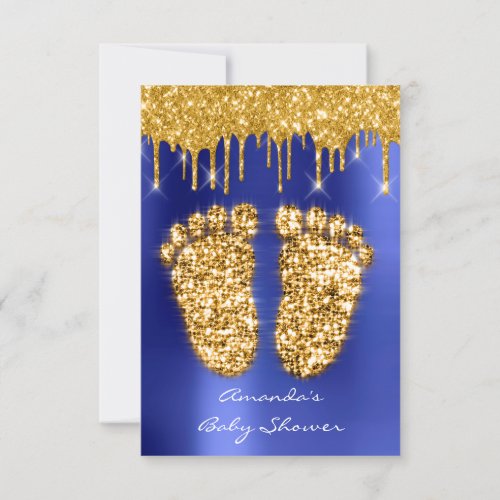 Spark Drips Gold Royal Blue Baby Shower Feet Invitation