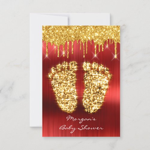 Spark Drips Gold Royal Red Baby Shower Feet Boy Invitation