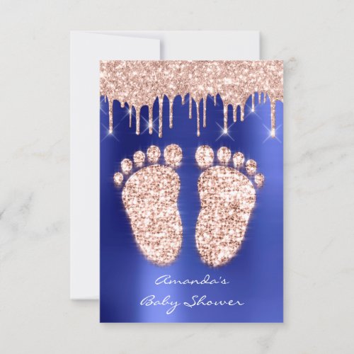 Spark Drips Rose Royal Blue Baby Shower Feet Invitation