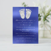 Spark Drips Silver Royal Blue Baby Shower Feet Invitation (Standing Front)