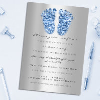 Spark Glitter Baby Shower Feet Blue Silver