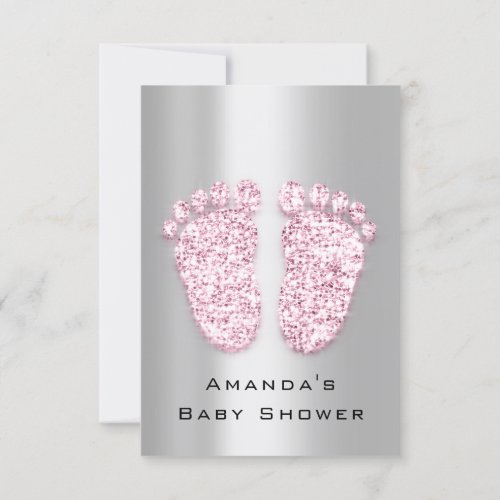 Spark Glitter Baby Shower Feet Pink Gray  Silver Invitation