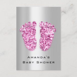 Spark Glitter Baby Shower Feet Pink Silver Invitation