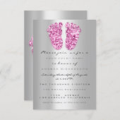 Spark Glitter Baby Shower Feet Pink Silver Invitation (Front/Back)