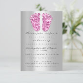 Spark Glitter Baby Shower Feet Pink Silver Invitation (Standing Front)