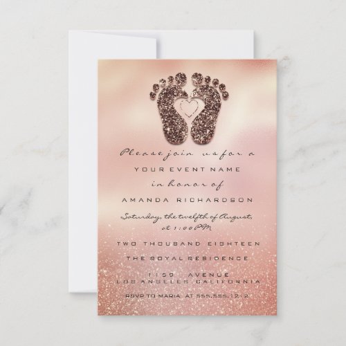 Spark Glitter Baby Shower Feet Rose Gold Glam VIP Invitation