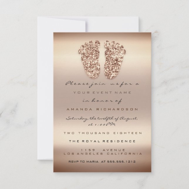 Spark Glitter Baby Shower Feet Rose Gold Skin Invitation (Front)