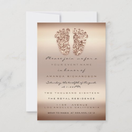 Spark Glitter Baby Shower Feet Rose Gold Skin Invitation