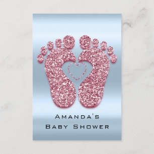 Spark Glitter Baby Shower Feet Rose Pink Blue VIP Invitation