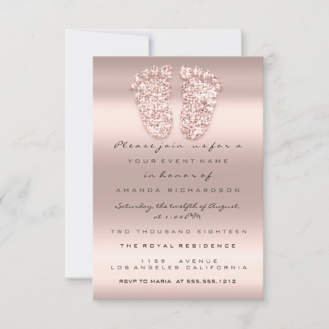Spark Glitter Baby Shower Feet Rose Pink Blush Invitation (Front)