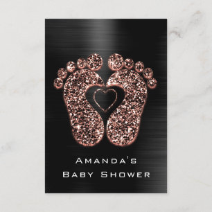 Spark Glitter Baby Shower Feet Rose Skin Black Invitation