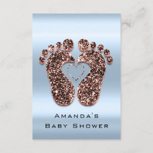 Spark Glitter Baby Shower Feet Rose Skin Blue VIP Invitation