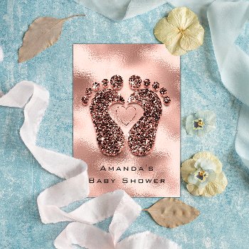 Spark Glitter Baby Shower Feet Rose Skin Glam Vip Invitation by luxury_luxury at Zazzle