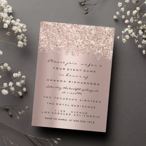 Spark Glitter Confett Rose Gold  Bridal Sweet 16th Invitation