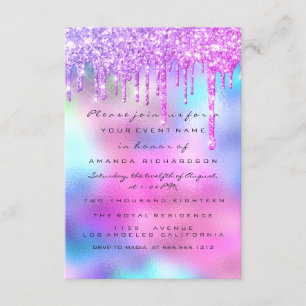 Spark Glitter Drip Silver Unicorn Pink  Bride 16th Invitation