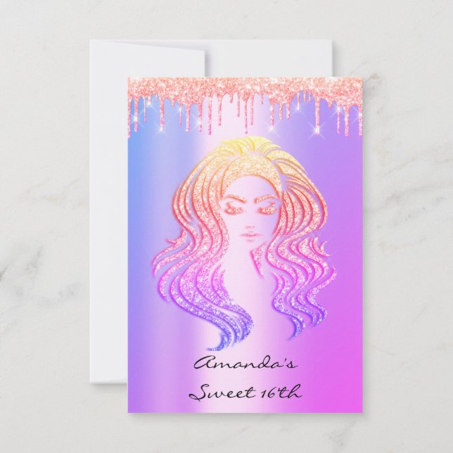 Spark Glitter Drips Pink Sweet 16th 15th Mermaid Invitation (Back)