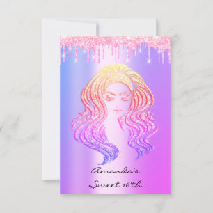 Spark Glitter Drips Pink Sweet 16th 15th Mermaid Invitation