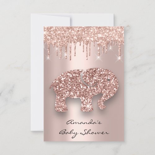 Spark Glitter Drips Rose Baby Shower Elephant Invitation