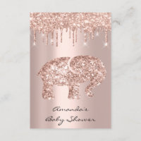 Spark Glitter Drips Rose Baby Shower Elephant Invitation