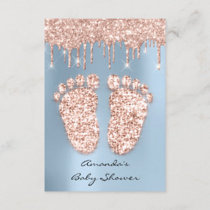 Spark Glitter Drips Rose Blue  Baby Shower Feet Invitation