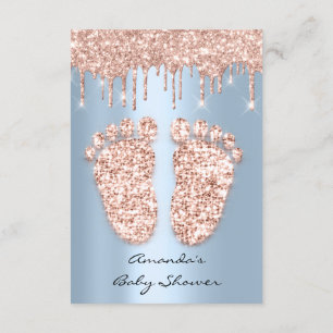 Spark Glitter Drips Rose Blue Baby Shower Feet Invitation