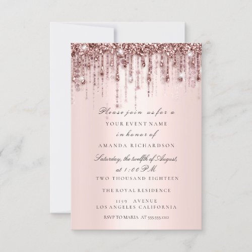 Spark Glitter Drips Rose Bridal Shower Swert16th Invitation