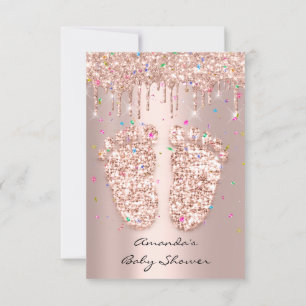 Spark Glitter Drips Rose ConfettiBaby Shower Feet Invitation